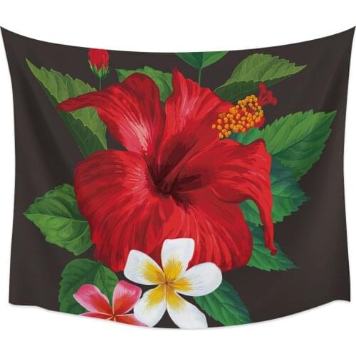 Red Flowers Hibiscus Wall Tapestry Cover Beach Towel Picnic Yoga Mat Home Decoration