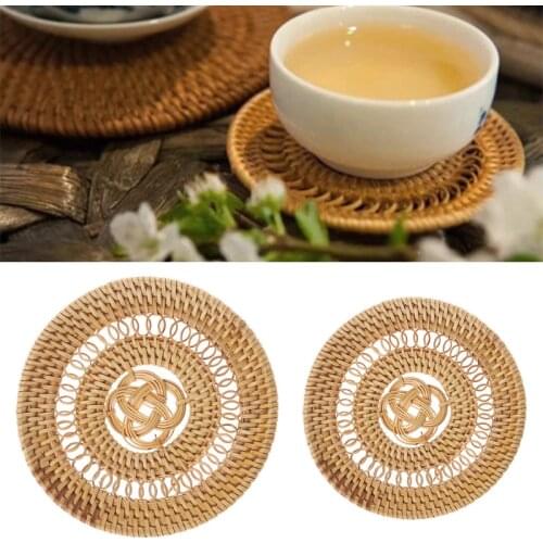 Creative Round Rattan Coasters Mat For Cup Placemat Dish Kung Fu Tea Accessory Dropshipping