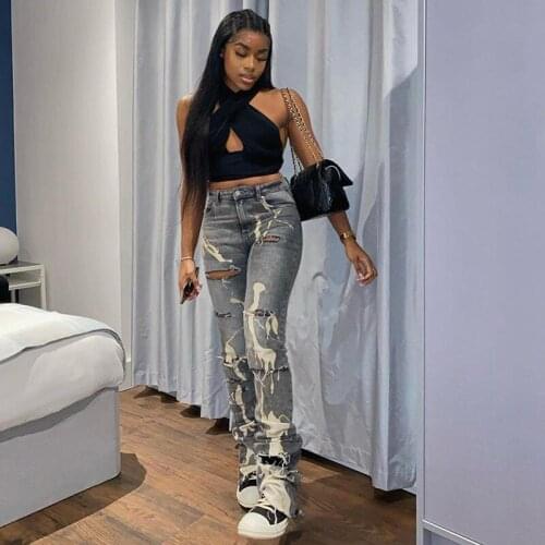 2021 Summer New Womens Fashion Leggings Women Ripped Straight Pants High Waist Washed Ropa Mujer White Slim Jeans Women