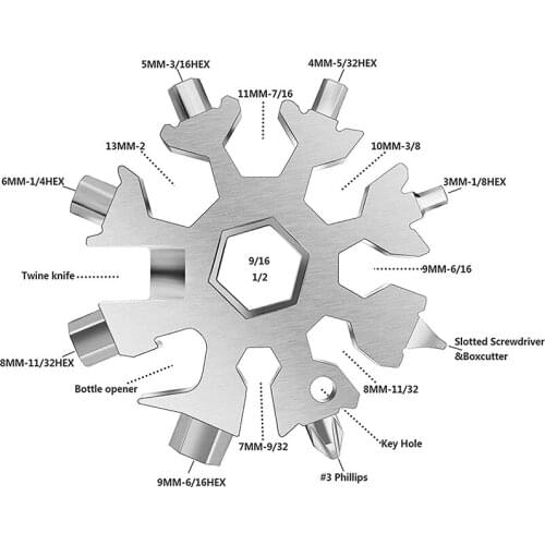 18-in-1 Snowflake multi-function tool, stainless steel Snowflake wrench bottle opener/flat head Phillips screwdriver kit/wrench