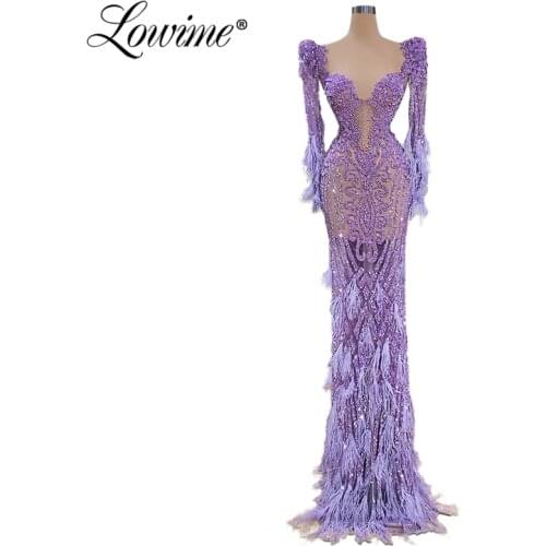 Couture Full Sleeves Evening Dresses Transparent Glitter Party Gown 2020 Dubai Turkish Party Formal Prom Dresses Robe De Soiree