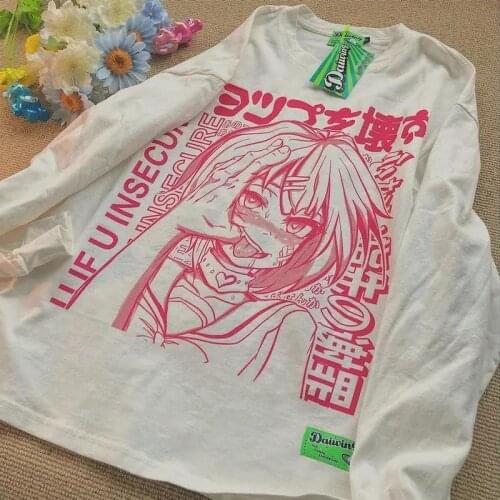 Fashion Japanese Sweet Girl Kanji Anime Long Sleeve T Shirt Tops Cotton Clothes for Teens Ins E Girl Aesthetic Harajuku Pullover