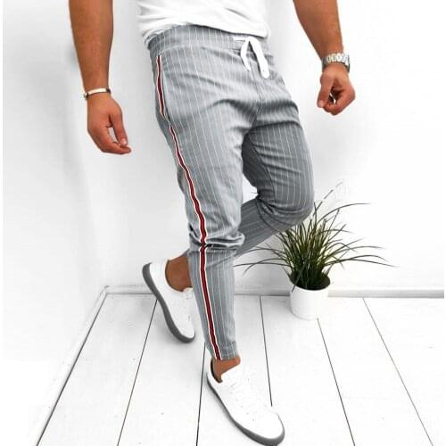 Mens Joggers Pants Striped Print Patchwork Casual Drawstring Sweatpants Trouser Fashion Streetwear Long Pencil Pants