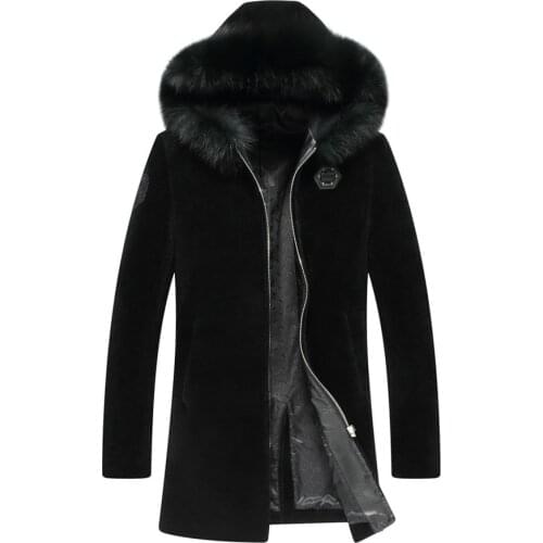 100% Wool Coat Winter Jacket Men Real Shee Shearling Fur Coats Male Fox Fur Collar Lamb Fur Warm Jackets Chaqueta Hombre MY1668