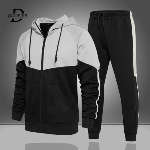 2021 Mens Two Pieces Set Sports Suit Casual Long Sleeve Zipper Autumn Winter Men Jogging Suit Fashion Outfit Set Patchwork Color