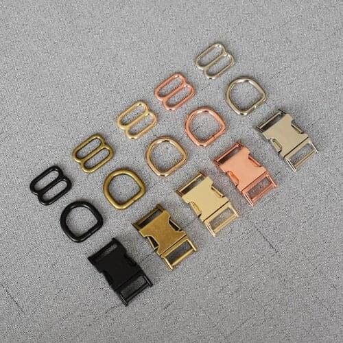 100 set 15mm metal straps slider D ring release belt buckle for pet dog collar paracord sewing accessory strong hardware
