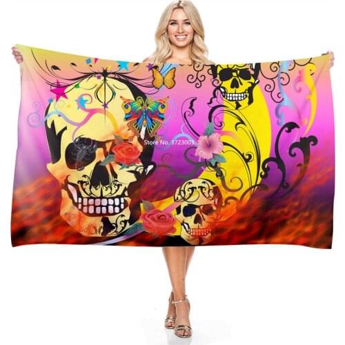 New Color Animal Skull Egyptian Mural Digital Print Rectangular Bath Towel Bathroom Outdoor Swimming Absorbent Sand Beach Towel