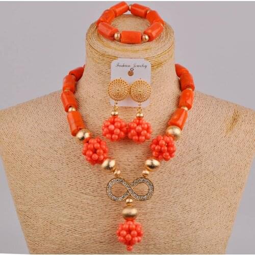 Orange/Red/White African Coral Necklace Nigerian Wedding Coral Beads Jewelry Set 1CZQ2C
