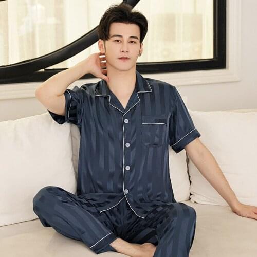 Summer Mens Stain Silk Pajama Set Pajamas Men Sleepwear Modern Style Silk Nightgown Home Male Satin Soft Cozy For Sleeping