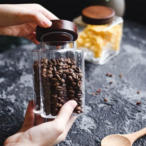 Japanese Style Glass Sealed Cans Wooden Lid Tea Cans Dried Fruits Coffee Beans Storage Jars Kitchen Small Storage Tanks