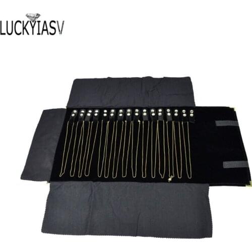 Jewelry Roll Bag for Travel Portable Carring Case Velvet Organizer Multi Functional Necklace Storage Box Foldable Metal Corner