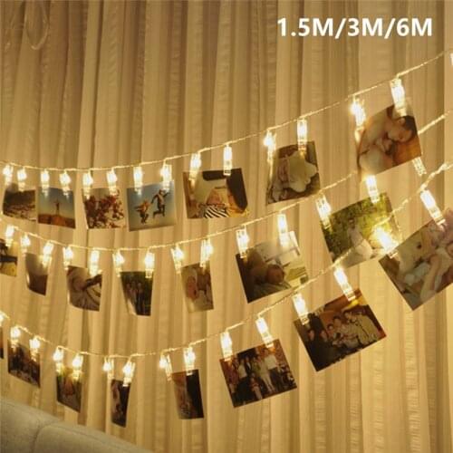 10 20 40 LED Garland Card Photo Clip Led String Fairy Lights Battery Operated Christmas Garlands Wedding New Year Decoration