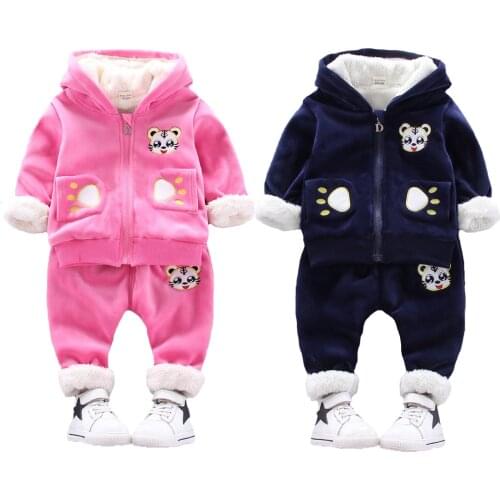 Thick Plush Warm Toddler Baby Boys Clothing Set Winter Cartoon Tiger Clothing Sets For Boys Hoodies Jacket And Pants Kids Suit
