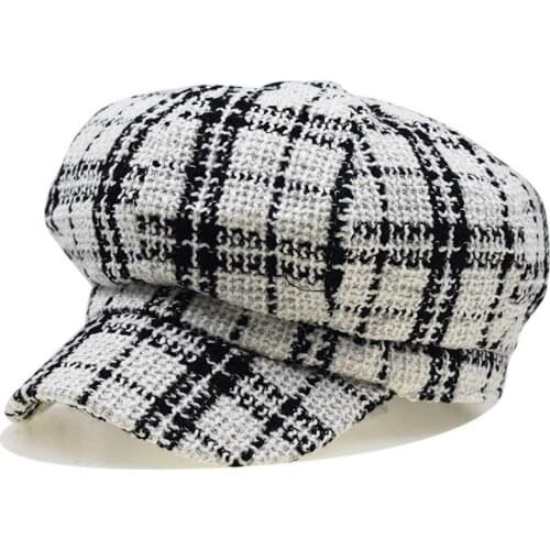 Tweed-Plaid Newsboy Newsboy Cap for Women,Cabbie Beret Visor Brim Hat