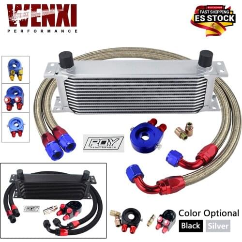 UNIVERSAL 13 ROWS OIL COOLER KIT + OIL FILTER SANDWICH ADAPTER + NYLON STAINLESS STEEL BRAIDED AN10 HOSE W/ WX STICKER+BOX