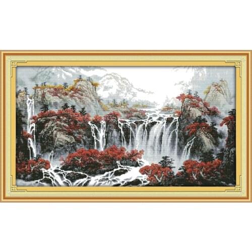 Everlasting Love Christmas Autumn Mountain With Fountains Ecological Cotton Chinese Cross Stitch Kits Stamped 11CT 14CT New Year