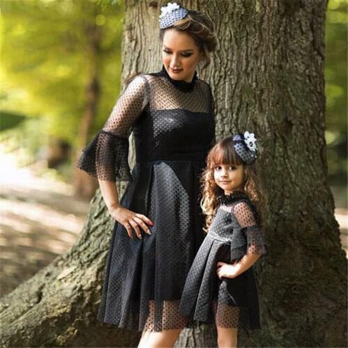 Spring Summer Party Mother and Daughter Black Dress Lace Dresses Family Look Dress Family Matching Mother Daughter Dress