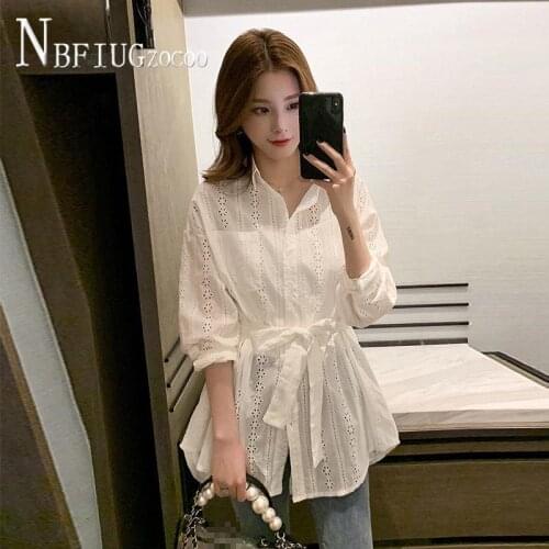 Woman Blusas 2021 Long Sleeve Blouse Hollow Out Womens Shirt Top