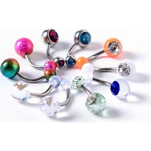 10PCS Mix Style Belly Rings for Women Crystal Body Jewelry Silver Color Acrylic Belly Button Rings Body Piercing Navel Piercing