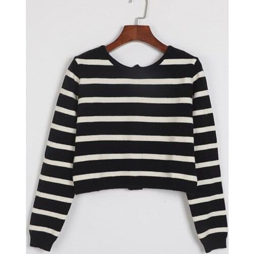 2021 Spring Sweater Pullover Flora Black Striped Sweater Womens High Quality Kint