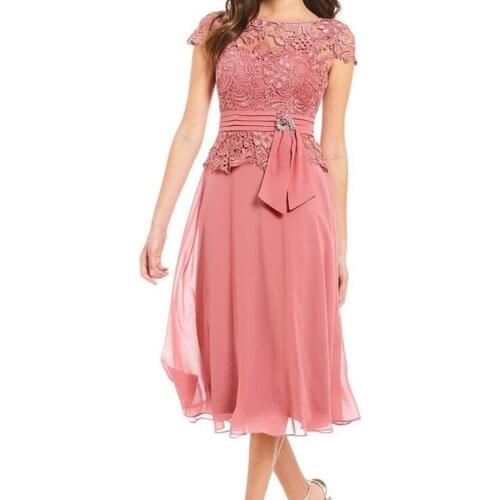 Women Vintage Floral Lace Cocktail Formal Swing Midi Dress Bride Mother Dresses Elegant Casual Wedding Guest Plus Size