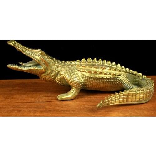10" Asian Collection Ingenious Chinese Old Brass handwork Sculpture Statue -- Crocodile