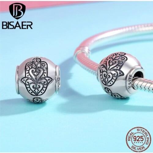 100% 925 Sterling Silver The Hand Of Fatima, Hamas Hand Bead Charms Fit Bracelet Silver 925 Authentic Original Jewelry