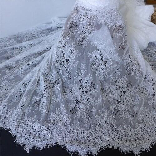 3 Yards French Eyelash Lace Fabric In White Embroidery Tulle lace Material for DIY Handmade Sewing Accessories 145cm Wide