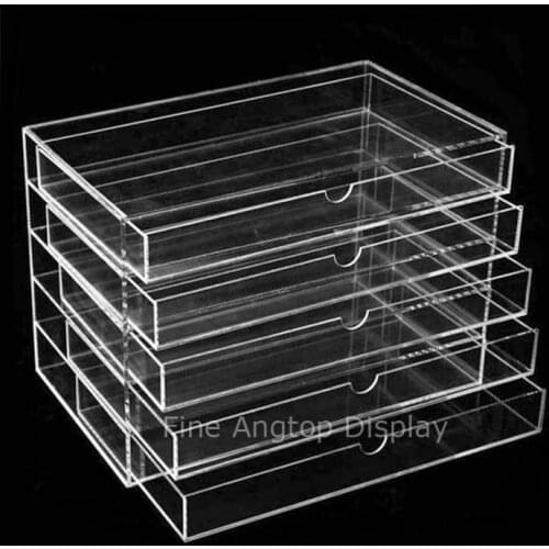 Acrylic Makeup Cosmetic Jewelry Organizer Storage Boxes Lucite 5 Drawers