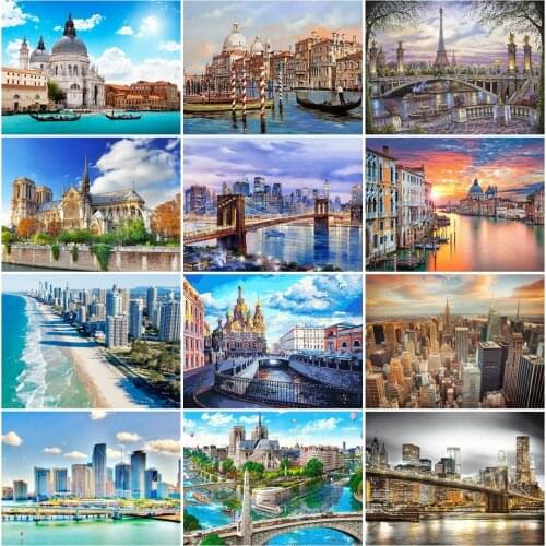 AZQSD Diamond Embroidery City Building Mosaic Handmade Full Square Diamond Painting Landscape Cross Stitch Handicraft Home Decor