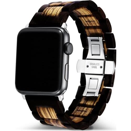For apple watch series 5 4 band 44mm 40mm Natural Wooden Link bracelet for iwatch bands 3 42mm 38mm strap women men correa belt