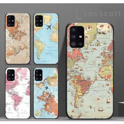 World map Phone Case For Samsung A32 A51 A52 A71 A50 A12 A21S S10 S20 S21 Plus Fe Ultra