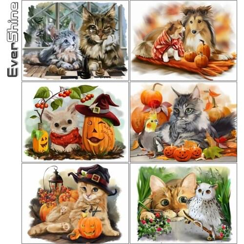 Evershine Diamond Embroidery Cat Rhinestone Art 5D DIY Diamond Painting Dog Animals Cross Stitch Halloween Home Decorations