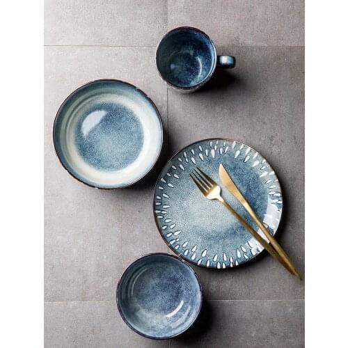 Nordic Glaze Tableware Creative Porcelain Bowl Rice Bowl Household Noodle Bowl Large Soup Bowl and Plate