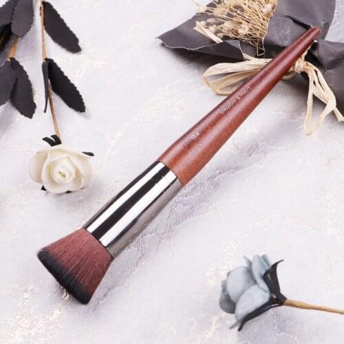 Brand Wood Handle Synthetic Fiber No.154 Flat Tip Extra Dense Round Brush Buffer Blush Brush Makeup Artists Tool
