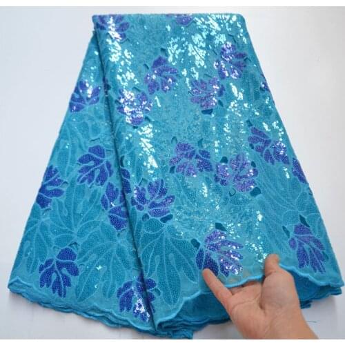 Blue Exclusive Veritable French Lace Fabric Korea Tulle African Organza Lace Fabric Soft Unique Shiny Nigerian Dress TD85-6