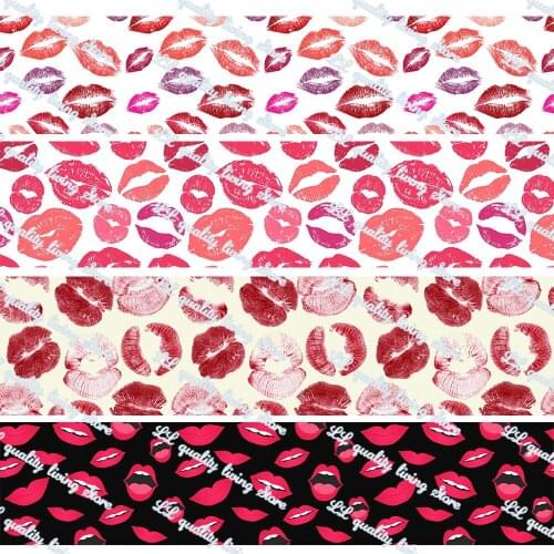 16-75mm Red Lips&Mouth Printed Grosgrain Ribbon/16mm Printed Elastic Foe Ribbons DIY Hair Bows Sewing Webbing 50 Yards