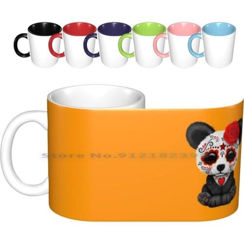 Red Day Of The Dead Sugar Skull Panda On Yellow Ceramic Mugs Coffee Cups Milk Tea Mug Panda Panda Bear Sugar Skull Panda Panda