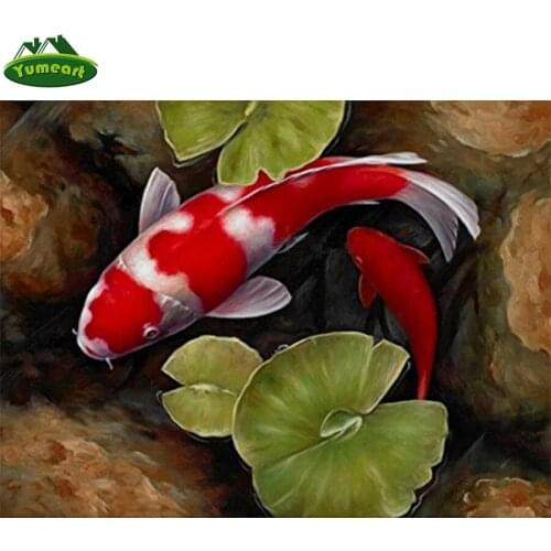 DIY Diamond Painting By Number Red Koi Fish Graph Lotus Nature View Mosaic Kit Diamond Embroidery Cross Stitch Home Decoration
