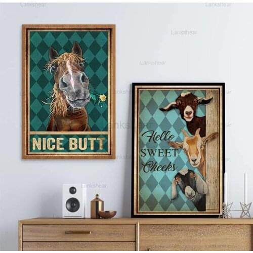 Funny Bathroom Toilet Wall Art Posters and Prints , Horse Goat Animals Vintage Canvas Painting Pictures Wc Bathroom Wall Decor