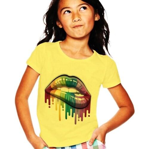 New Kids T Shirt Girls Clothes Round Neck Tshirt Girl Sexy Color Lip Gloss Harajuku Printing Boys T Shirts 2 3 4 5 6 7 8 9 Years