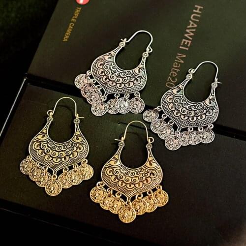 OIQUEI Indian Jhumka Earrings For Women Girls Bohemian Retro Ethnic Carved Round Tassel Drop Earring Egypt Gypsy Jewelry Gifts