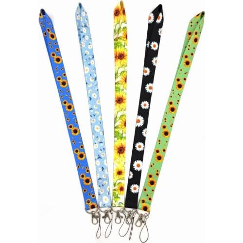 Wholesales 30 Pieces/lot Fashion Daisy Sunflower Mobile Phone Strap Keychains Neck Lanyard Student ID Card Name Tag Holder