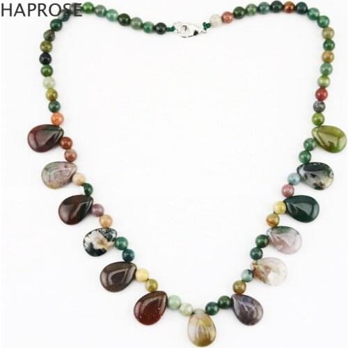 Indian colored agate drop shaped pendant agate necklace Multicolor round agate ball lobster clasp 18 inches necklace gift