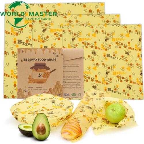 World Master 3 Size Non-Toxic Natural Cling Wrap Vegetables Wraps Beeswax Wrappers Food Bread Pack Cheese Fruit Wrap