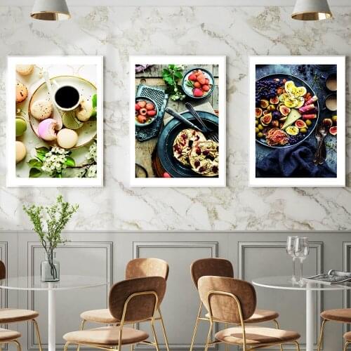 Food Posters and Prints Fig Macaron Strawberry Fruit vegetable Canvas Painting Wall Art Picture Kitchen Dining Room Restaurant