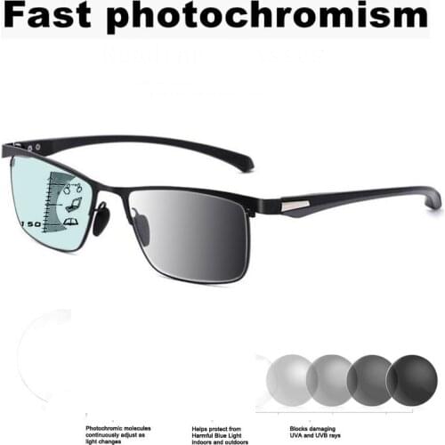 Full Frame Ultralight Progressive Reading Glasses Men Women Anti-blue Light Photochromic Multifocal Presbyopia Eyeglasses