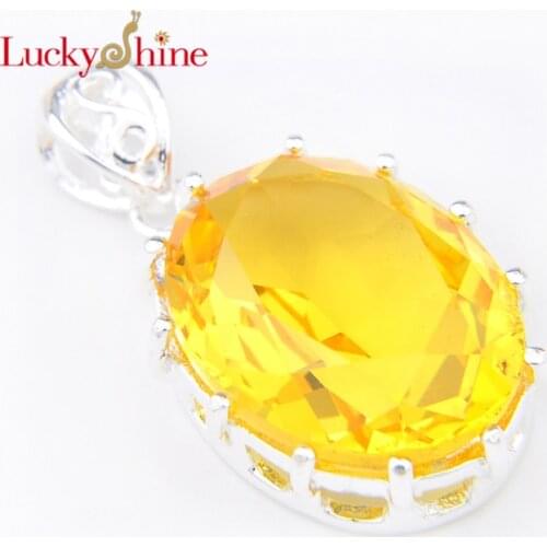 Promotion Luckyshine 15*20mm elegant charm silver -plated Huge Yellow Crystal Zirconia wedding jewelry dangle crystal pendants