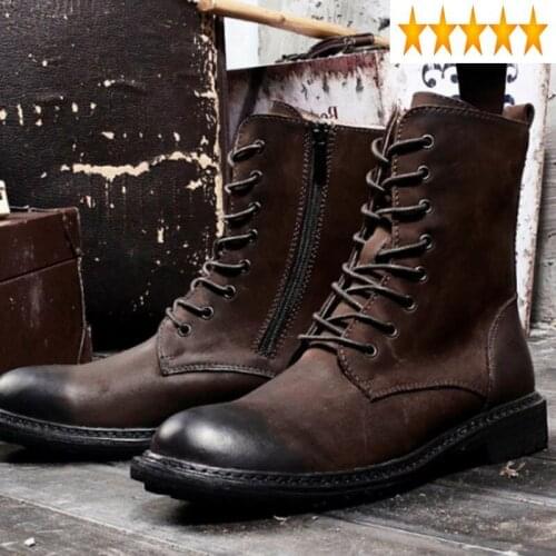 Work 2021 Winter Vintage Men Plus Size 38-46 British Style Desert Military Boots High-Top Genuine Leather Snow Shoes Male