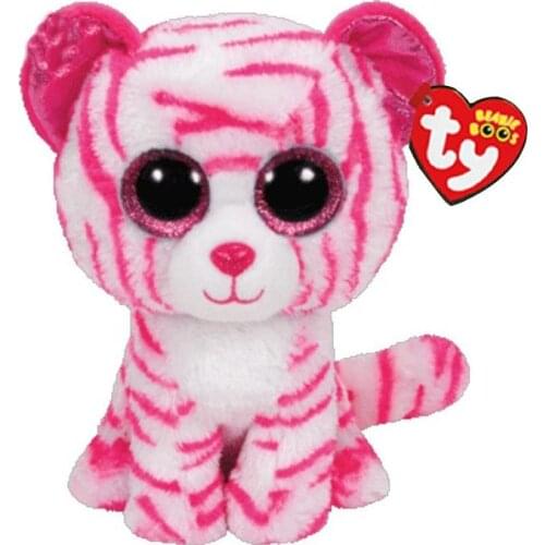 15CM Ty Beanie Pink Tiger Glitter Pink Eyes Pink Markings Cute Plush Animal Toys Stuffed Doll Birthday Gifts For Boys Girls